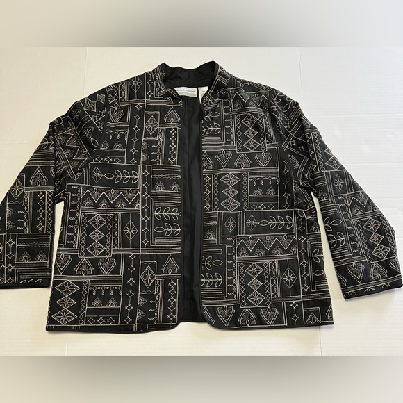 Alfred Dunner Jacket 18 Petite Open Front Embroidered Patchwork Quilted Black - Picture 1 of 8